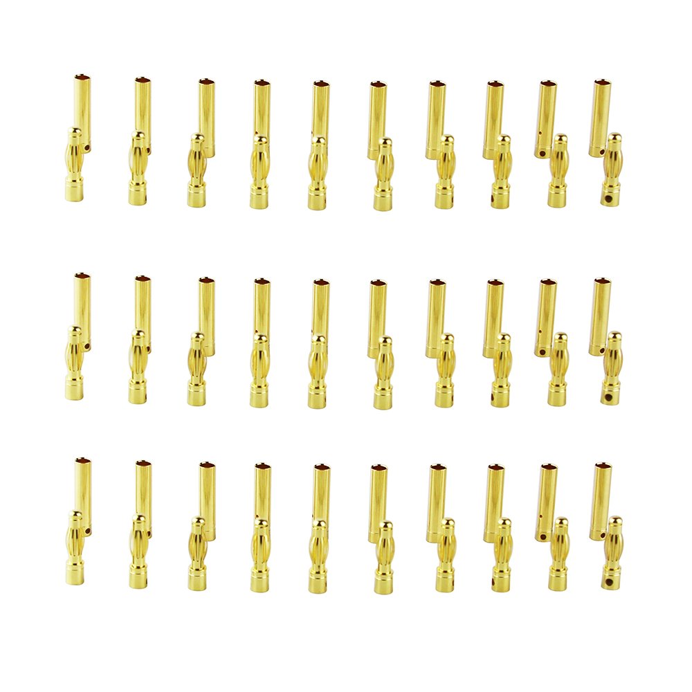 OliYin 30 Pairs 4mm Gold Plated Male & Female Bullet Banana Plug Connector for ESC Battery (30 Male + 30 Female)