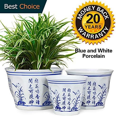 Ceramic Plant Pot Flower Pot Planter Indoor Outdoor Blue and White Porcelain Set Drainage Hole Small Balcony Round Window Medium Drain Rustic Aloe Garden Adult Bowl Succulent Inch Size