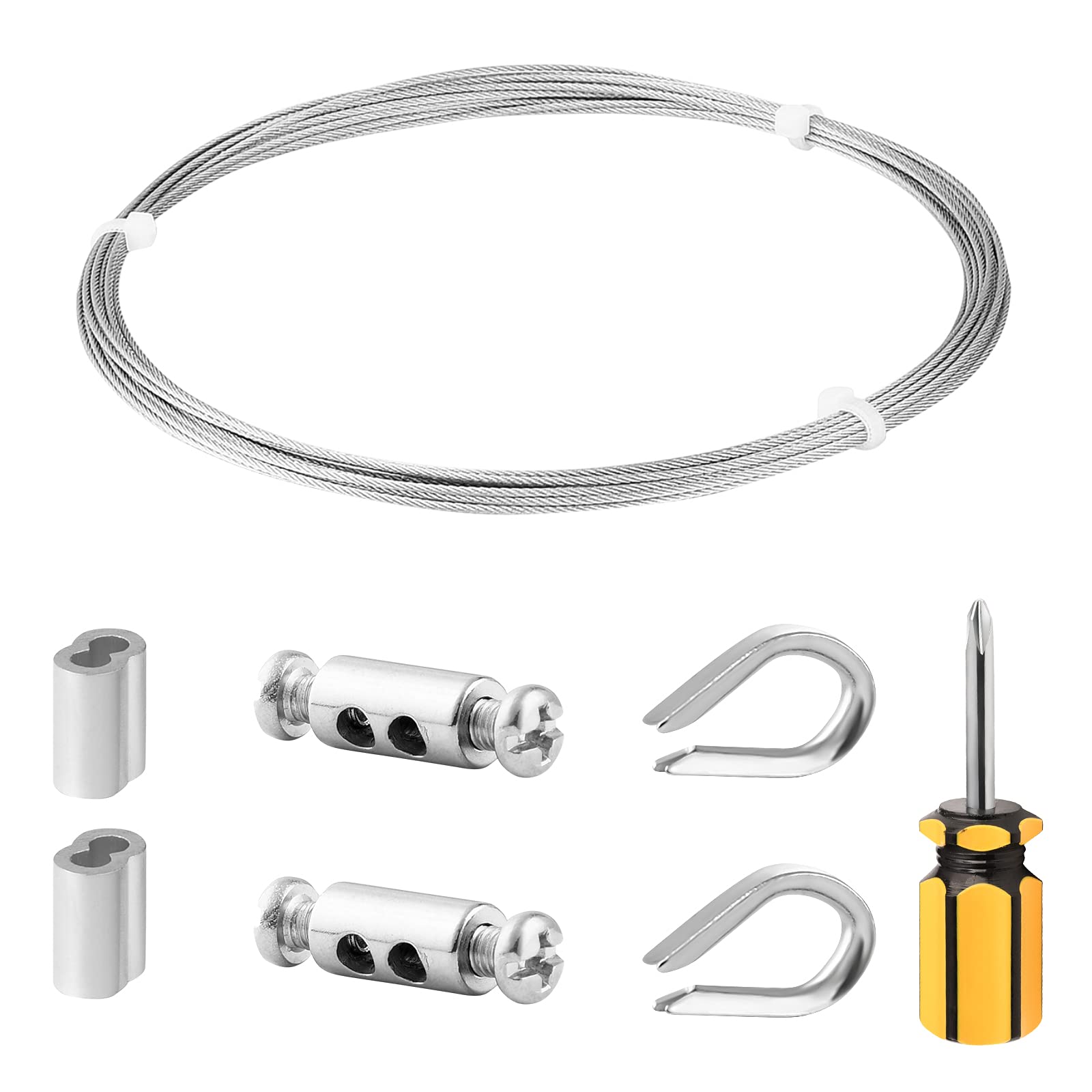 Wire Rope Kit, 6M/1.5mm Stainless Steel Wire Rope Cable, 7x7 Strands Steel Cable with Thimble & Clamps, for Garden/Fence Wire, String Hanging, Curtain Wire, DIY
