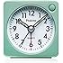 Peakeep Ultra Small, Battery Travel Alarm Clock with Snooze and Light, Silent with No Ticking Analog Quartz (Aquamarine)