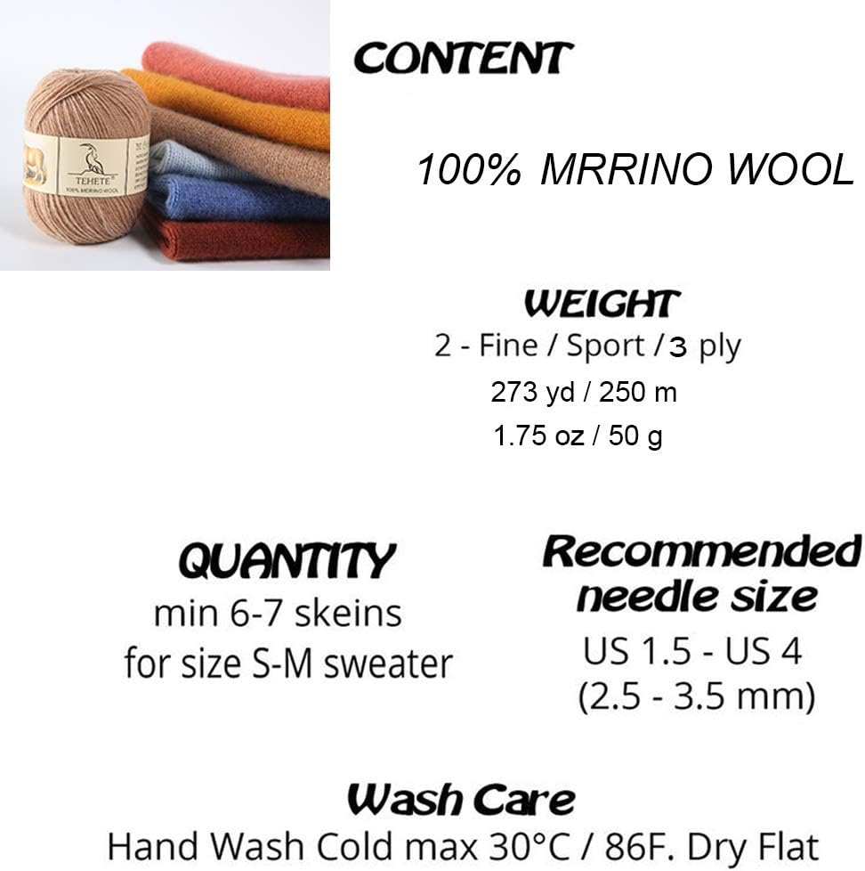 TEHETE 100% Merino Wool Yarn for Knitting and Crochet 3ply 50g 250m Soft and Luxurious -Light Grey, 1 Pezzi - Image 4