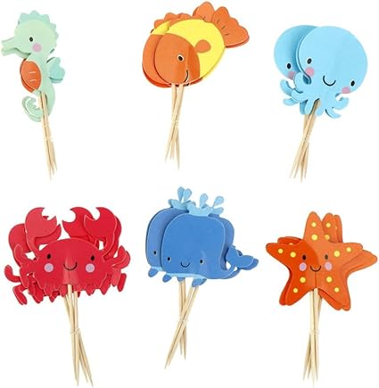 Amazon Com Imagitek 48 Pcs Ocean Sea Animal Cupcake Toppers For
