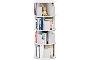 NUMENN Rotating Bookshelf, 4 Tier Revolving Bookcase, 360 Display Wood Book case Storage Rack, Swivel Corner Book Shelf Stand