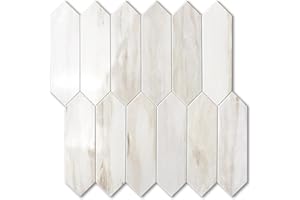 Vamos Tile 1 Sheet Glossy Wood Marble Grain Backsplash Tile Peel and Stick, 12.8 x 12.8 Inch PVC Long Hexagon Self Adhesive Mosaic Wall Tiles Stick on Backsplash for Kitchen,Bathroom