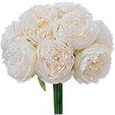 LINSIE 10PCS Off White Realistic Artificial Flowers Peony Fake Silk for Home Office Wedding Table Centerpieces Party Festival Bar Decoration Indoor