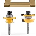 Newdeli 2Pcs Shaker Rail and Stile Router Bit Set 1/4 Inch Shank Tongue and Groove Router Bits Professional Carbide Milling C