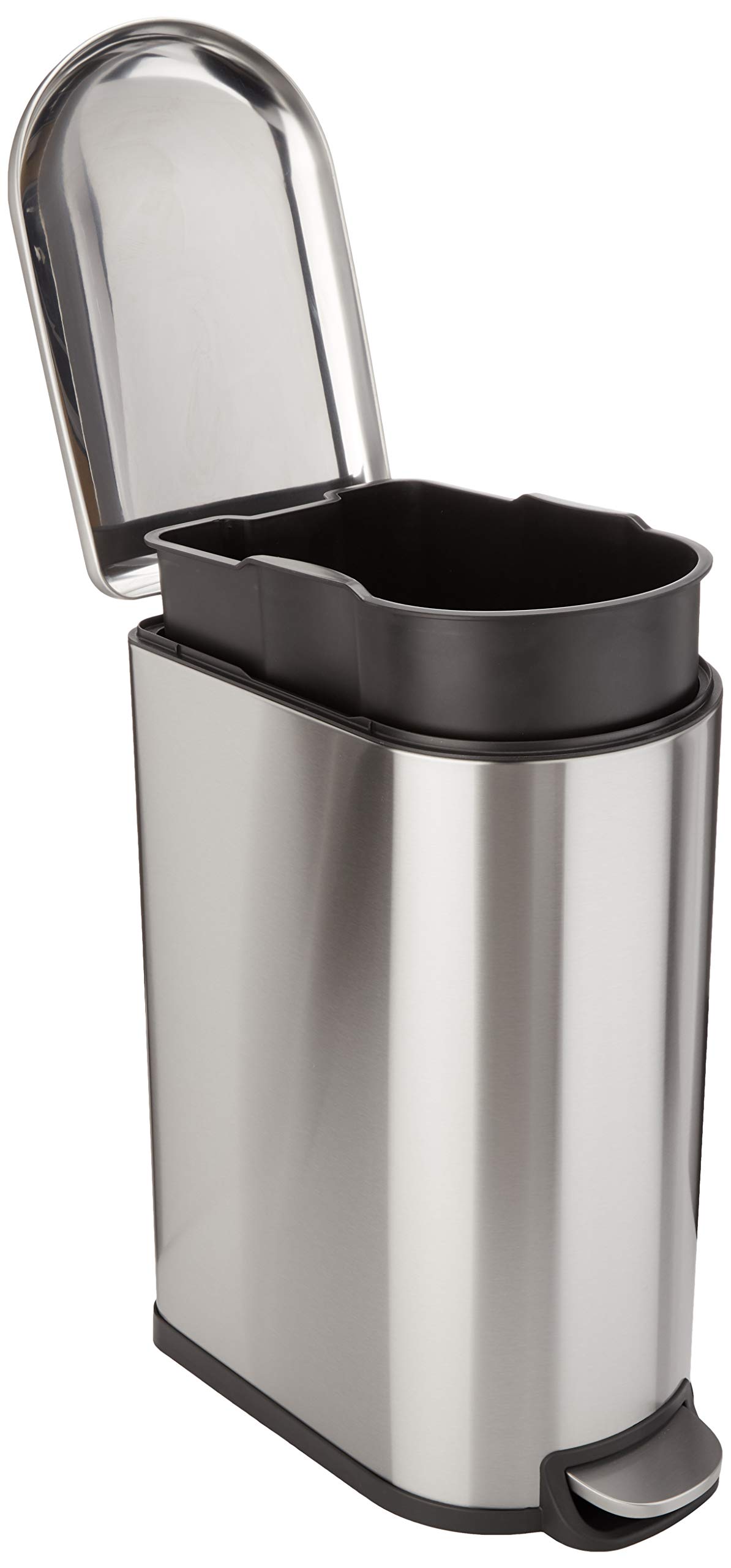 Amazon Basics Smudge Resistant D-Shaped Trash Can With Soft-Close Foot Pedal For Narrow Spaces, 40 l/10.5 gallon, Silver