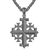 Lattd Jerusalem Cross Necklace 925 Sterling Silver Christian Jewelry for Men, w/Stainless Steel Chain 22 + 2 Inch