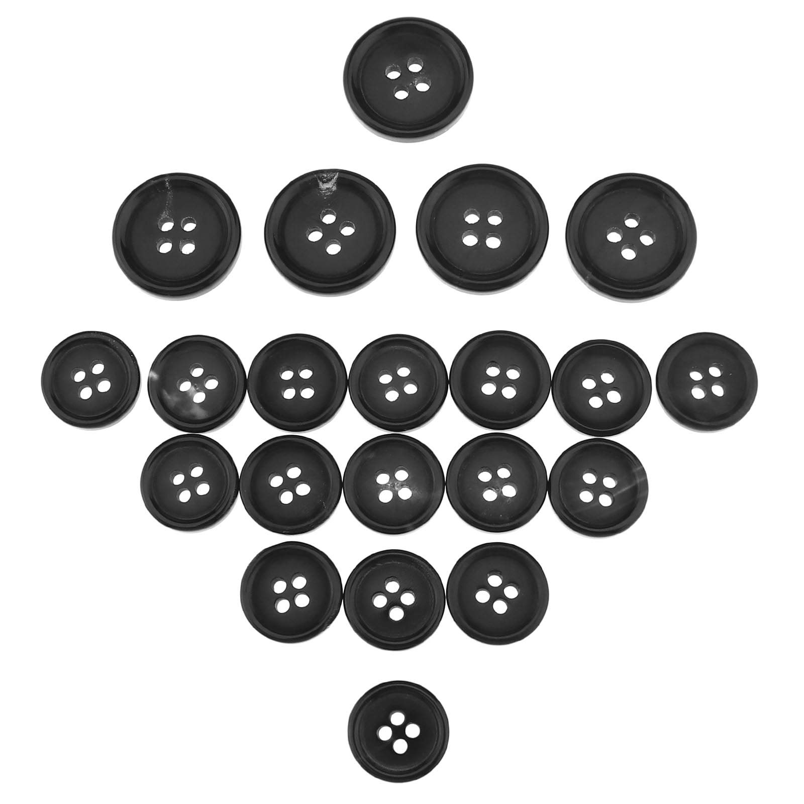 YINETTECH 20pcs 4 Holes Circular Button Natural Buffalo Horn Fastener Black 2 Sizes for Blazers Suits Costumes Crafts