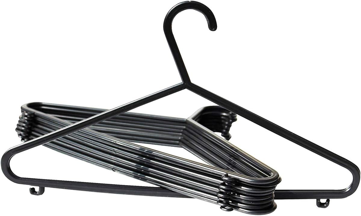 KAPCO 25 x Adult Black Plastic Clothes Hangers NonSlip with Coat Suit Trouser Bar and Lips 37cm