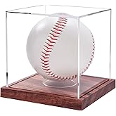 Baseball Display Case, No Assembly Required Clear Cube Tennis Ball Holder with Solid Wooden Base, Autograph Baseball Stand Box for Single Ball (1 Pack)