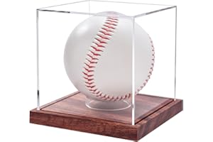 LITY Baseball Display Case, No Assembly Required Clear Cube Tennis Ball Holder with Solid Wooden Base, Autograph Baseball Stand Box for Single Ball (1 Pack)