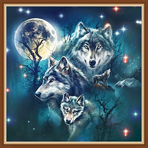 Uto Art - 5D DIY Diamond Painting Rhinestone Pictures Animal Wolf Art of Crystals Embroidery Cross-stitch Patchwork Pasted Paint by Number Cross Stitch Kit (12"x12")