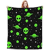 Green Alien Universe Wondrous Cosmos Planet and Stars Throw Blanket Gifts Soft Warm Fleece Blankets for Bed Chair Car Sofa Couch Bedroom 50 X40 Inch