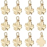 Beebeecraft 40Pcs 2 Colors Four Leaf Clover Charms 18K Gold & Platinum Plated Brass St. Patrick's Day Shamrock Charm Good Luck Pendant for Jewelry Making