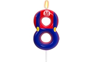 FAMGIFT Blue Red 8th Birthday Candle for Boys Girls - Birthday Party Cake Decorations, Number 8 Cake Topper, Cartoon Game Themed Party Decor Kids Party Supplies