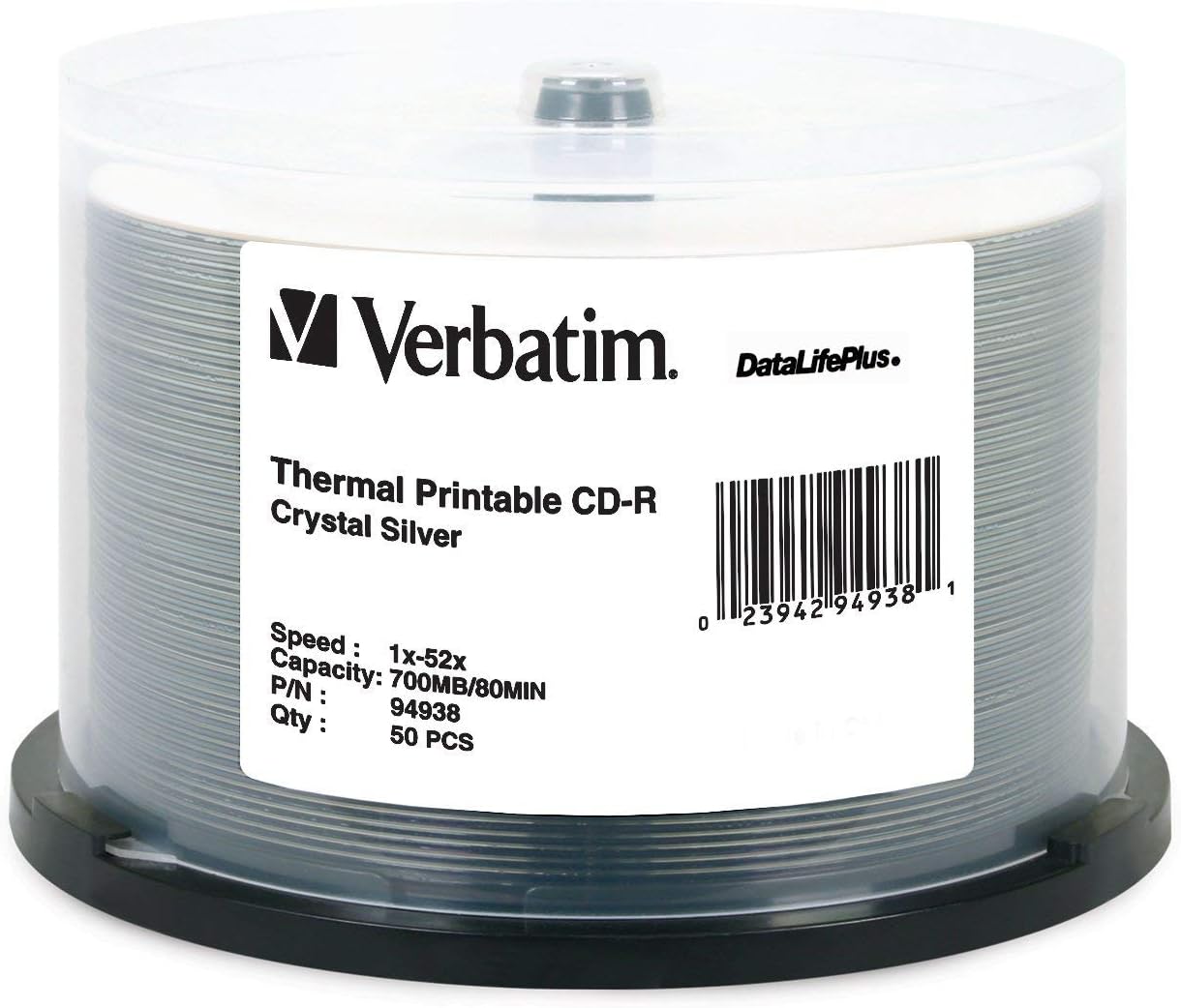 Verbatim CD-R 700MB 52X Datalifeplus Crystal Thermal Printable - 50Pk Spindle