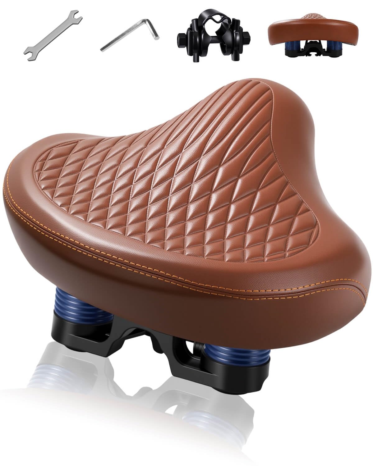 Photo 1 of ***missing hardware***Wide Bike Seat for Women Men, Comfortable Soft Classic Vintage Padded Bicycle Saddle Cushion, Large Comfort Replacement Seat for City, Cruiser, Hybrid, Ebike, Beach & Mountain Bicycle, Stationary Bike