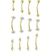 Dormklss Gold Rook Piercing Jewelry Tiny Eyebrow Rings Surgical Stainless Steel CZ Curved Barbell Eyebrow Piercings Vertical Labret Lip Jewelry for Women Men 16g