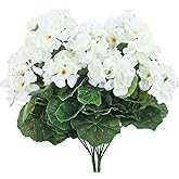 CISDUEO 2 Pcs Artificial Geraniums for Outdoor Silk Flowers White Artificial Geranium Bush Faux Flowers Geraniums for Floral Home Decor Indoor Garden Patio Grave Cemetary Vase Table Centerpiece
