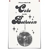 Oulores Retro Trendy Please Dont Do Cooke In The Bathroom Canvas Wall Art Funky Disco Ball Decor For Room Aesthetic Poster Fu