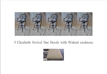 Amazon Com Elizabeth Outdoor Patio 5 Swivel Bar Stools 24 Cast Aluminum Dark Bronze Walnut Cushions Kitchen Dining