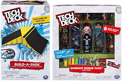Tech Deck Build-A-Park - Launch To Quarter Pipe (Yellow) and a Tech Deck Sk8shop Bonus Pack (styles vary) Including Blizy keychain