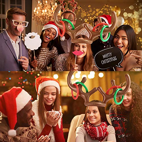 CENOVE [2+8] Inflatable Reindeer Antler Ring Toss Game for Christmas Party Games 10pcs Funny for Kids Christmas Party Favors & Christmas Games[2 Antlers+8 Rings] - Thumbnail 4