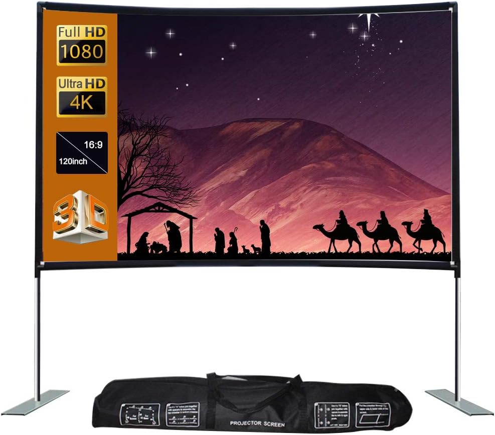 16:9 Projector Screen Stable Base Pipe Connection Home Theater Portable Outdoor Movie (120inch)