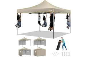 HOTEEL Canopy Tent 10x10 Pop Up Canopy, Ez Up Canopy with Sidewalls Waterproof & UPF 50+, Heavy Duty Commercial Instant Craft Fair Tent for Farmer Market, Vendor, Party, Event(Khaki)