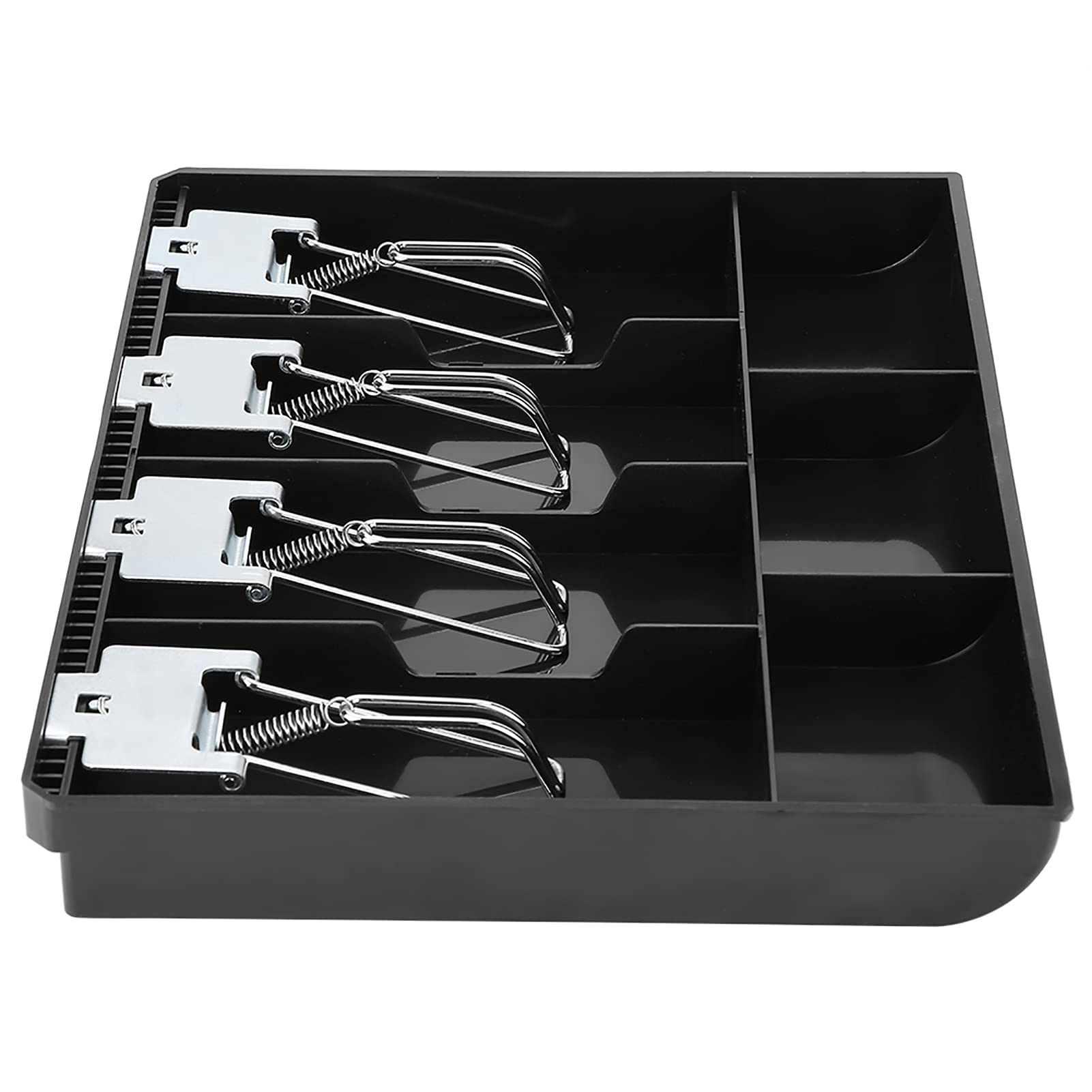 Dioche Cash Drawer Till, Cash Tray 4 Note Slots, Cash Drawer Register Insert Tray Replacement Cashier Four Box with Metal Clip(Black)