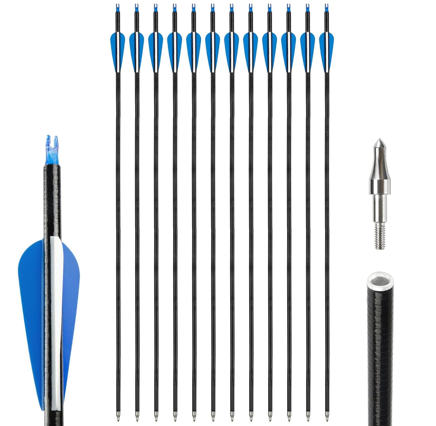 12pcs Arrows 31-inches Fiberglass Arrows,Archery Target Practice Arrow spine 500 for Beginner's Recurve Bow
