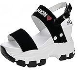 FQLGJMY Women's Vegan Chunky Goth Footwear Punk Style Shoes with Skull Stars Cross Heart Chain Rivet Open Toe Slip on Platform Wedge Slide Sandals Summer Punk Beach Slipers