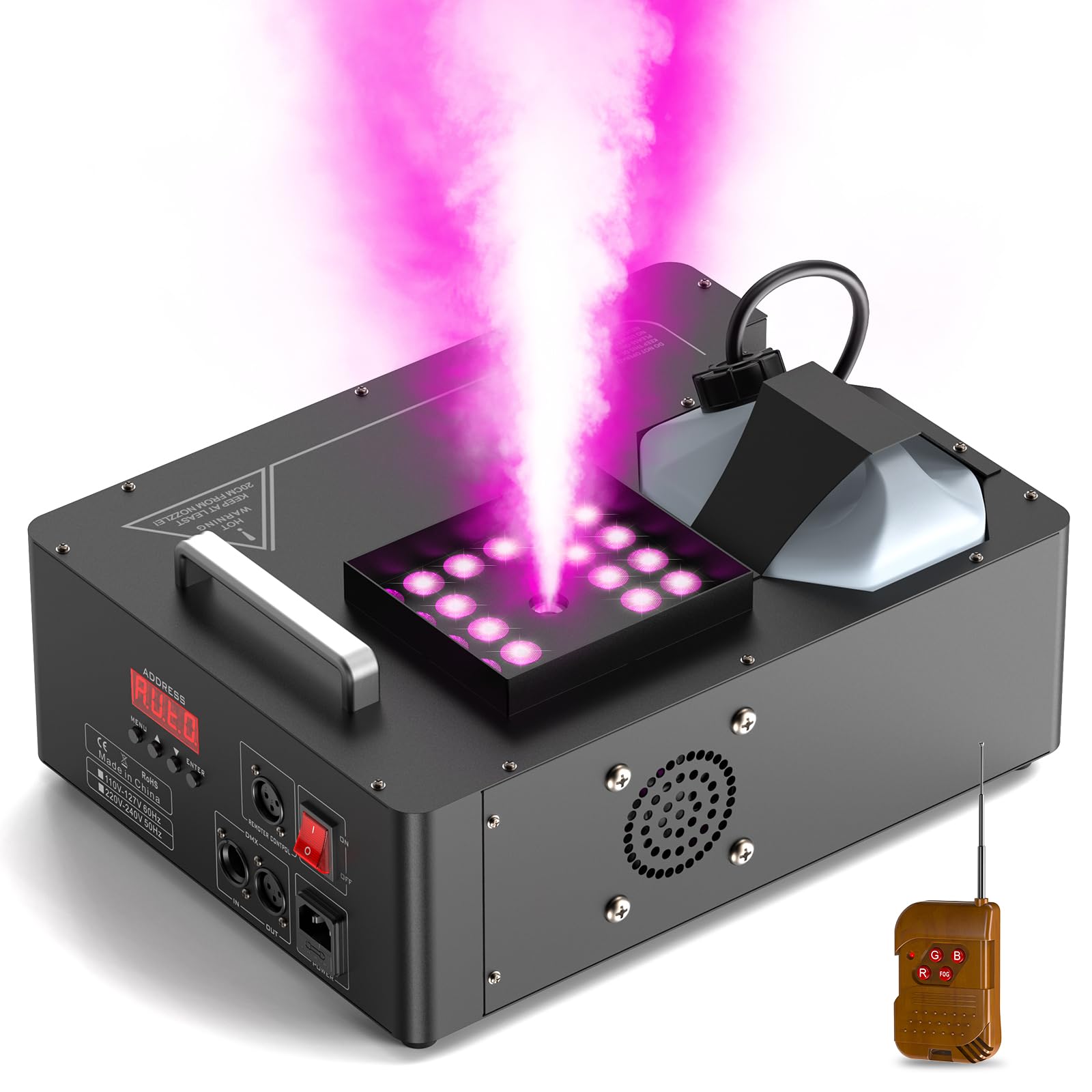 Photo 1 of 1500W Fog Machine with Lights 24 RGB LED Stage Smoke Machine Vertical Halloween Smoke Machine DMX/Wireless/Manual Control 2.5 Liters with 20000 CFM for Wedding Christmas Party Outdoor Indoor