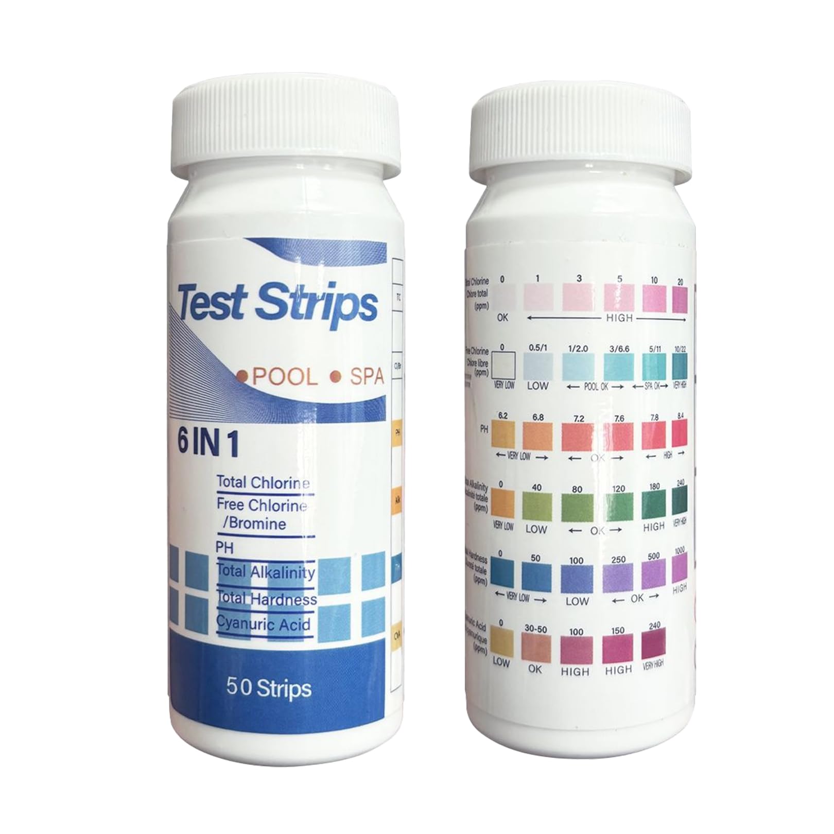 couduan 100 Strips Hot Tub Test Strips,6 In 1 Ph Test Strips,Ph Tester for Water,Suitable for Detect Ph,Total Chlorine,Free Chlorine,Total Alkalinity,Cyanuric Acid and Total Hardness