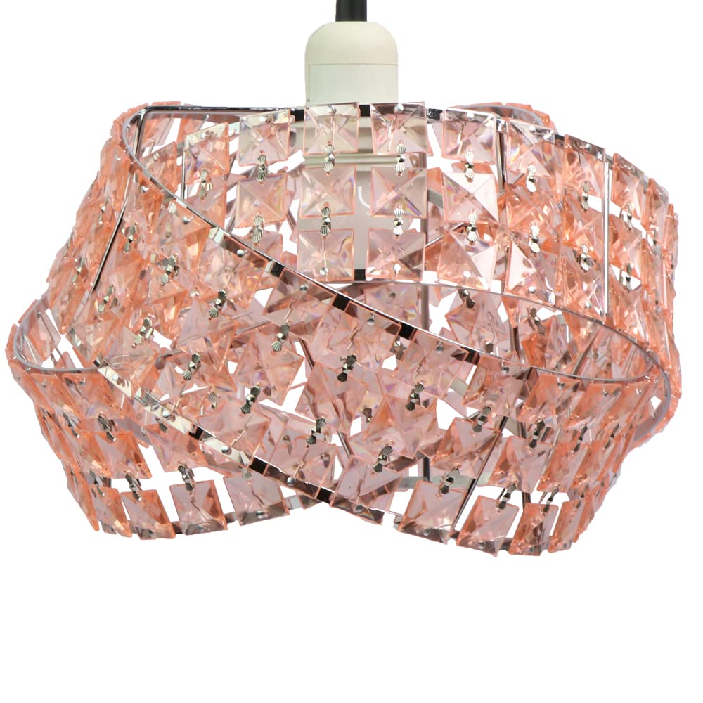 Half & Half Shiny Ceiling Lamp Shade Modern Polished Chrome and Acrylic Transparent Beads Interwoven Ring Shade Accessories Plastic/Metal Frame Cromi (Pink)
