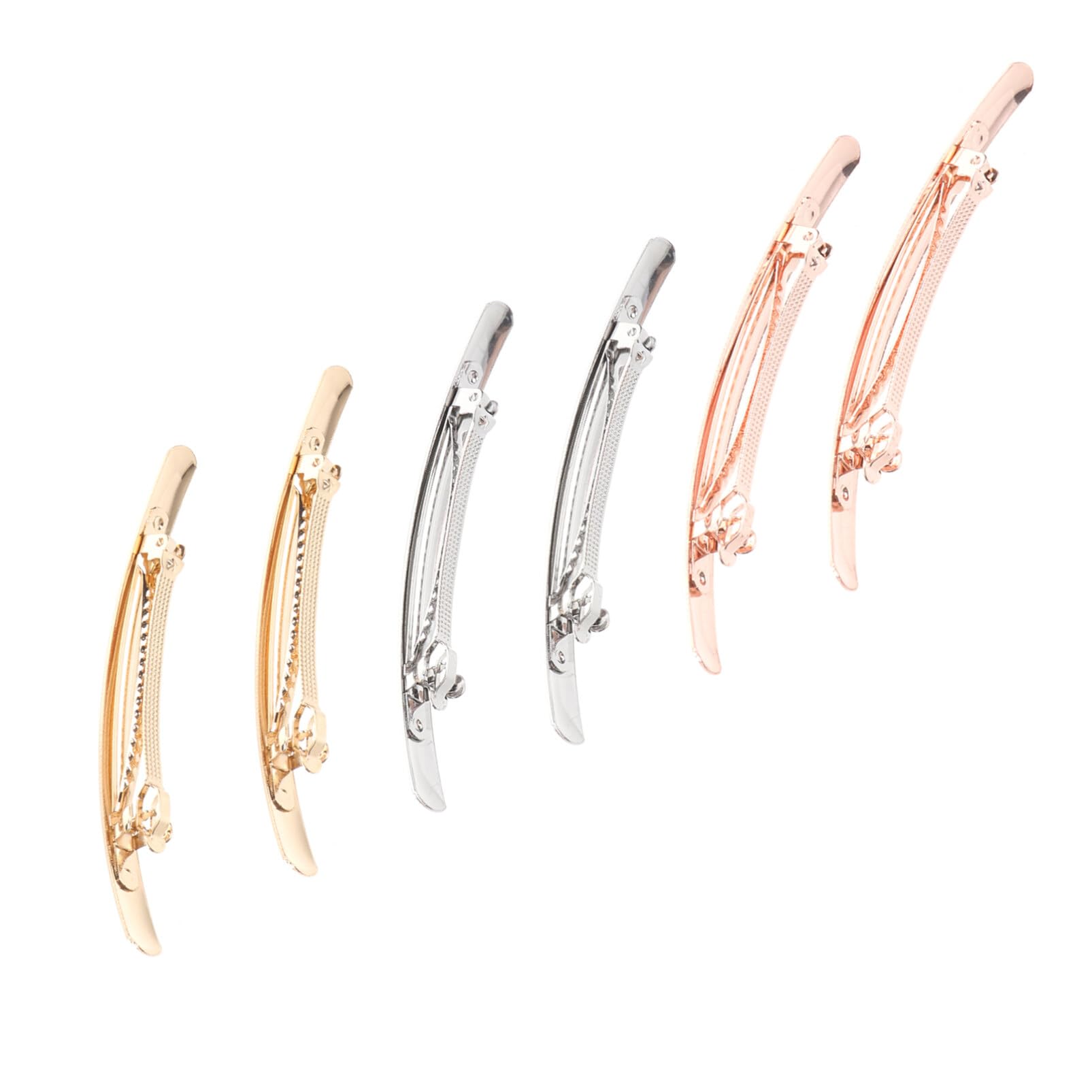Lurrose 6pcs Slim Long Spring Hair Clips Smooth Surface Hair Clips Mental Hair Barrettes for Girls(Golden Brushed 2pcs + Silver Brushed 2pcs + Rose Gold Brushed 2pcs)