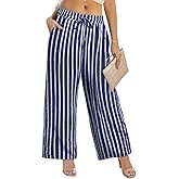 TIYOMI Plus Size Pants Womens Summer Palazzo Pants Drawstring Wide Leg Lounge Pant Casual Beach Trousers with Pockets XL-5XL