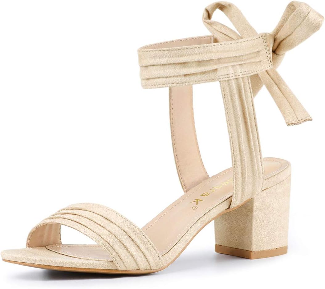 Allegra K Women's Open Toe Ankle Tie Back Block Heel Sandals
