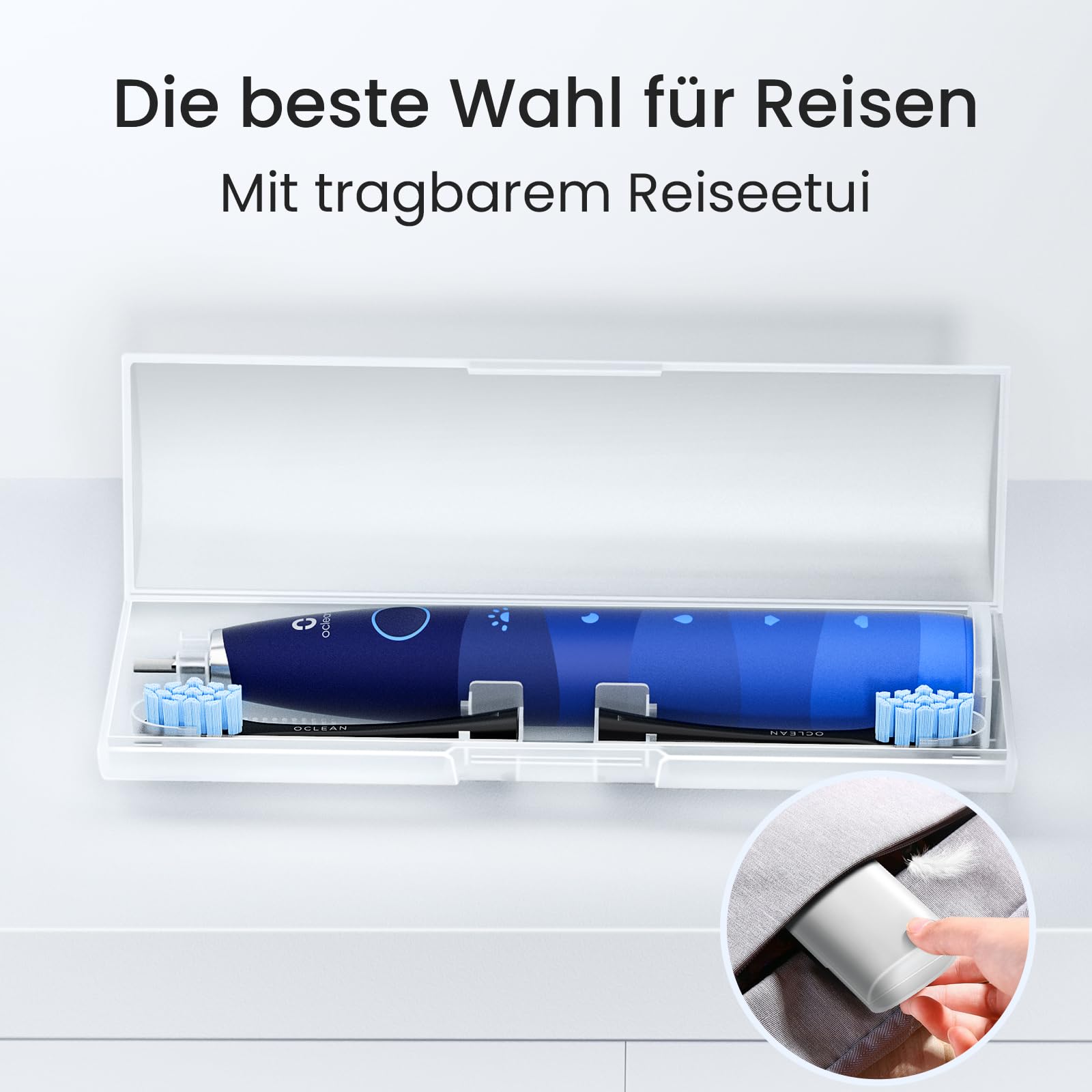 Oclean Elektrische Zahnbürste TravelGo Flow Gift Set, 180 Tage Akkulaufzeit Schallzahnbürste mit Reiseetui, 5 Modi Electric Toothbrush mit 6 Bürstenköpfen für Zahnreinigung, Zahnbürste mit USB, Blau 3