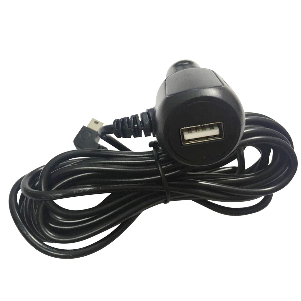 Amacam CC8 Car Charger 3.5M Cable with Right-Angle Mini USB 2A Output for Dash Cams Sat Nav & Android, 12V-24V Vehicle Power