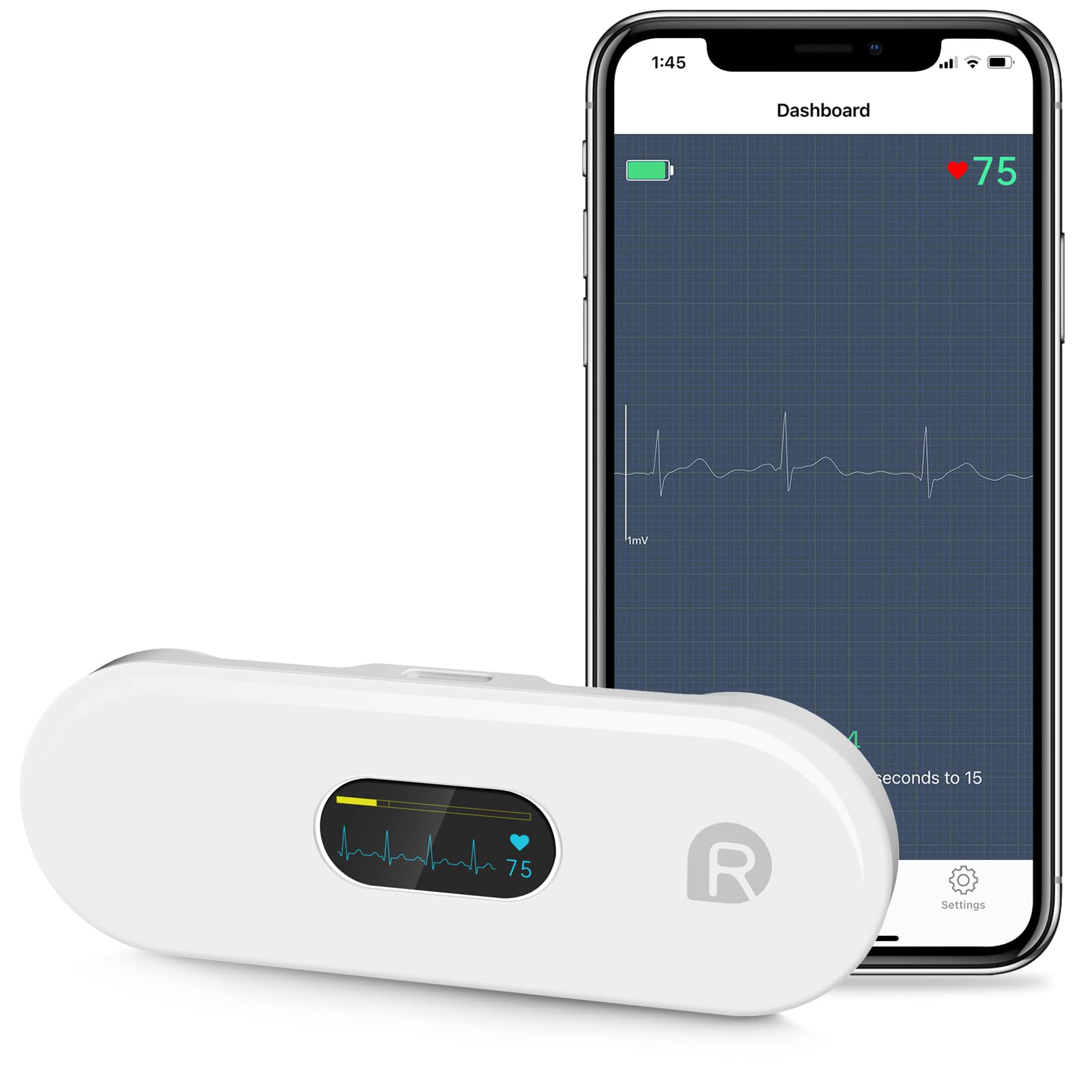 Wellue DuoEK-S Personal ECG Monitor, Bluetooth Wireless Portable Heart Monitors with 0.96 inch OLED Screen, 30s - 5 Min Monitoring, Heart Rate Monitors, APP for iOS & Android