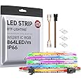 BTF-LIGHTING FCOB IP66 WS2811 IC RGB COB LED Strip 864LED/m Flexible High Density Color Chasing Uniform Light DC24V 9.8FT 24IC/m 12mm Width for Lighting Projects(No Adapter or Controller)