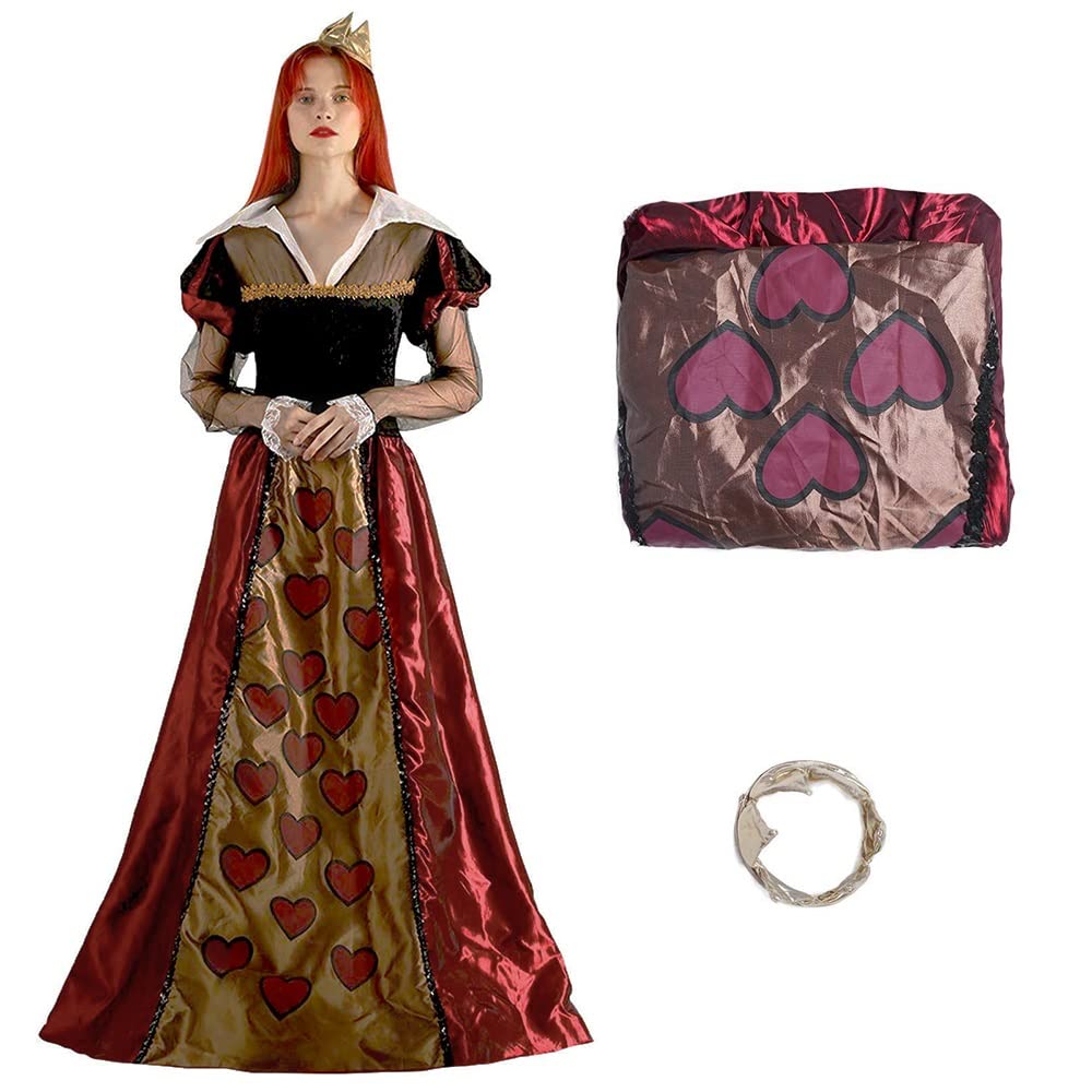 Photo 1 of EraSpooky Red Queen Costume Royal Dress Queen of Heart Halloween Medieval Fancy Dress Red Hearts