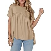 Cicy Bell Women Summer Babydoll Tops Pleated Short Sleeve Crew Neck Peplum Blouse Casual Loose Fit T Shirts