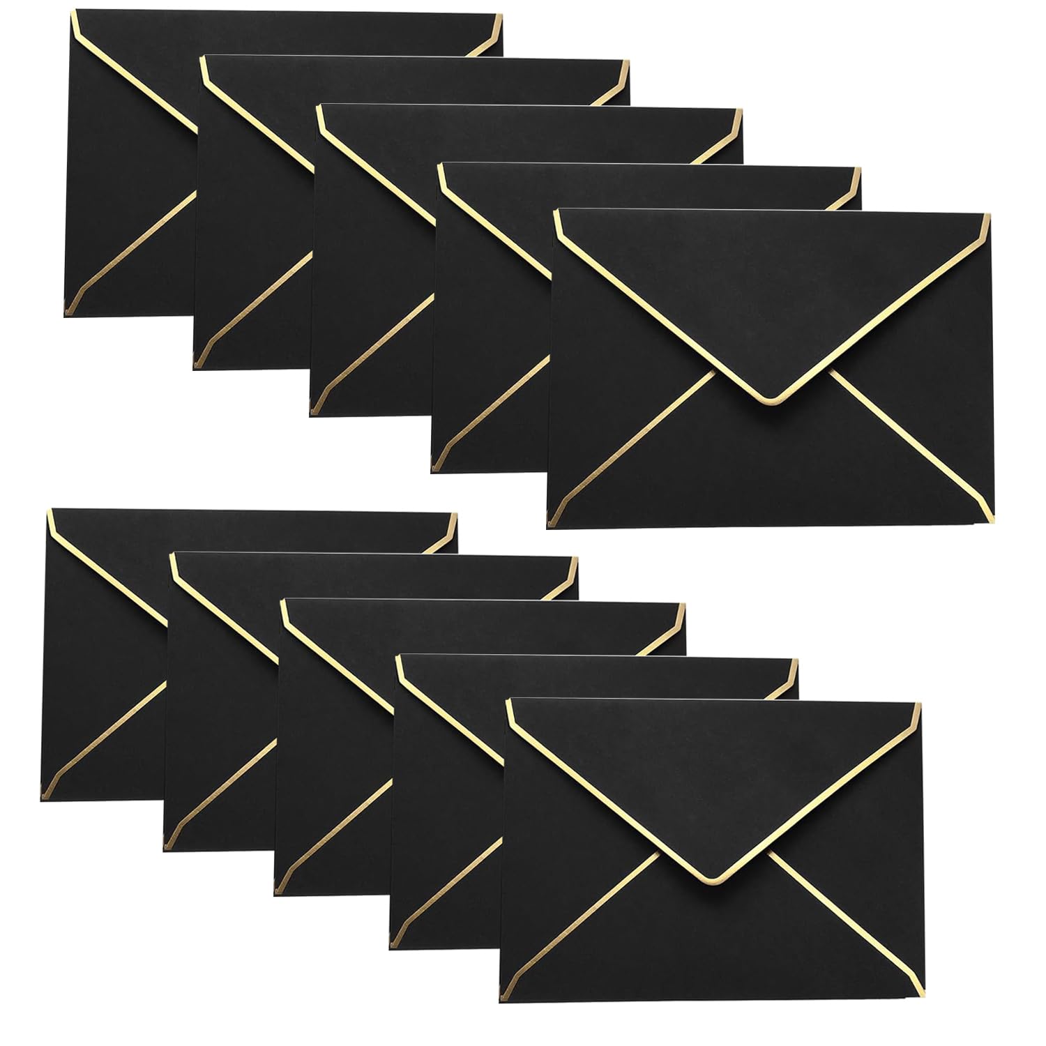 50 Pcs A7 Invitation Envelopes, 5 x 7 Inch V Flap Envelopes with Gold Border for Wedding, Gift Cards, Invitations, Graduation, Baby Shower, Parties (Black)
