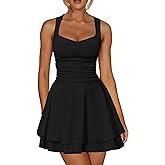 Kaximil Women's Sexy Square Neck Sleeveless Mini Dress Ruched Ruffle Hem Corset Party Dresses