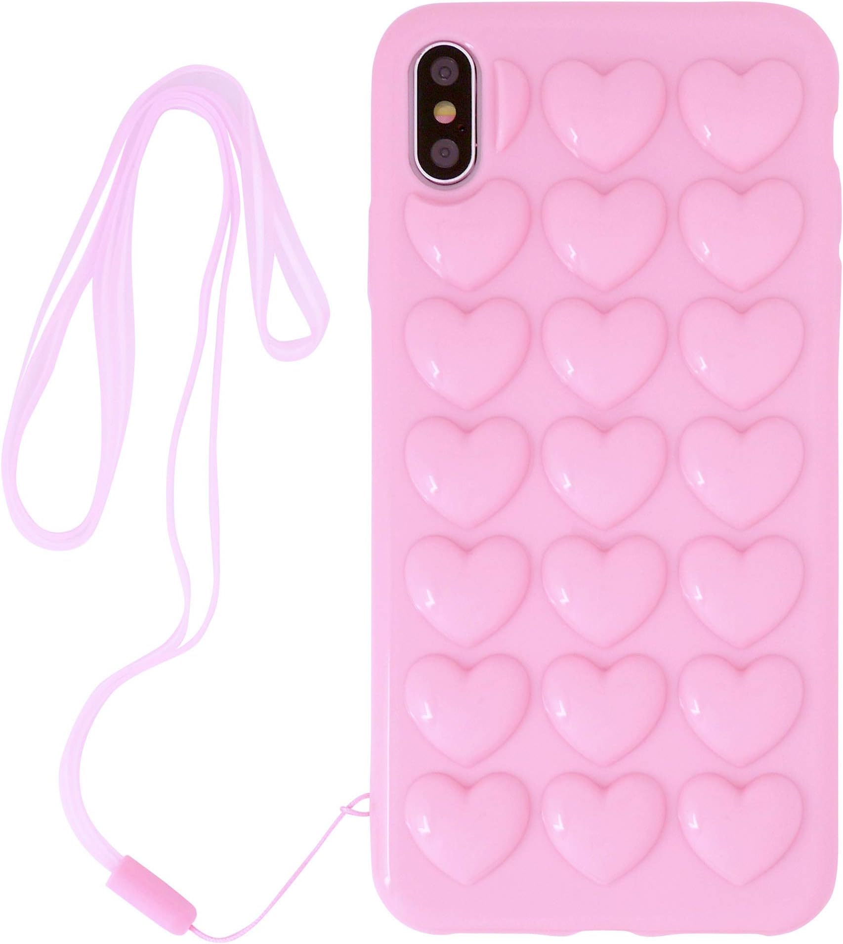 iPhone 6/iPhone 6s Case for Women, DMaos 3D Pop Bubble Heart Kawaii Cover with Lanyard Wrist Strap, Cute Girly for iPhone 6 6s 4.7 inch - Pink