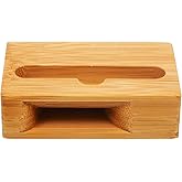 SAFIGLE Bamboo Wood Phone Stand with Sound Amplifier Universal Mobile Phone Desktop Holder for Watching Videos and Calls Compact 3.9X2.4X1.2 Inches