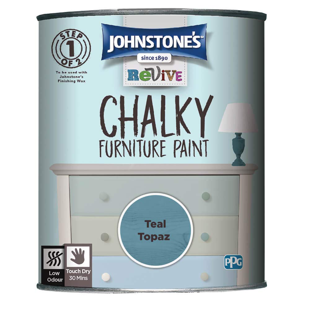 Johnstone's 423262 Chalky Furniture Paint Teal Topaz 0.75 L